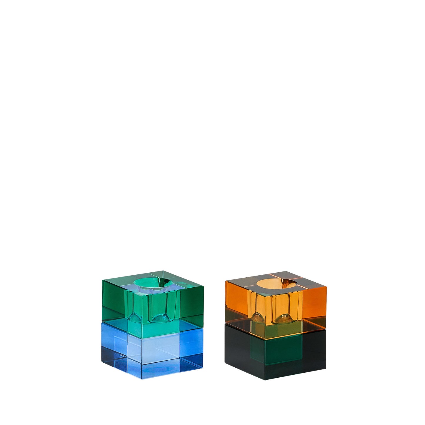 Hübsch Block Bougeoirs Vert/Blue & Orange/Vert (set de 2)
